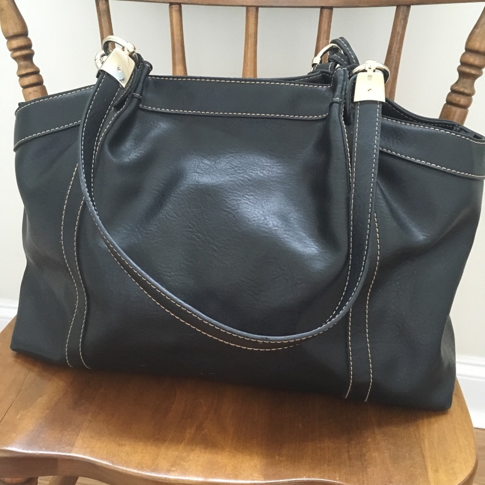 Black Liz Claiborne Faux Leather Satchel Bag